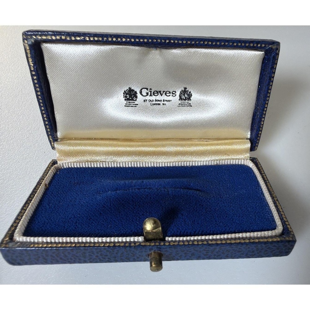 Blue & Gold Push Button Ring Display Presentation Box Lined Gieves London Vtg